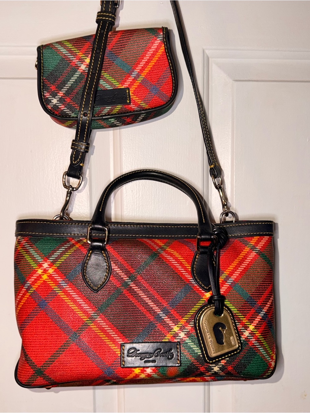 Dooney & Bourke Red Green Tartan Plaid Tote with Matching wristlet